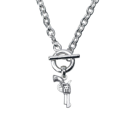 Silver Revolver Charm Toggle Necklace