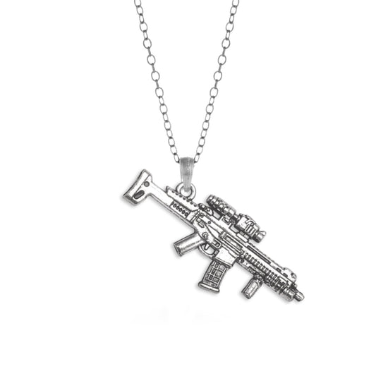Silver Assault Rifle Charm Classic Necklace
