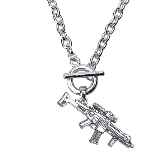 Silver Assault Rifle Charm Toggle Necklace