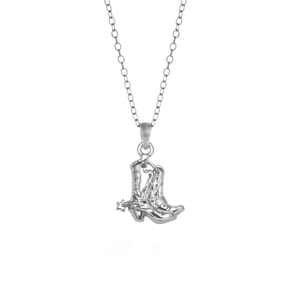 Silver Petite Cowgirl Boot Charm Classic Necklace