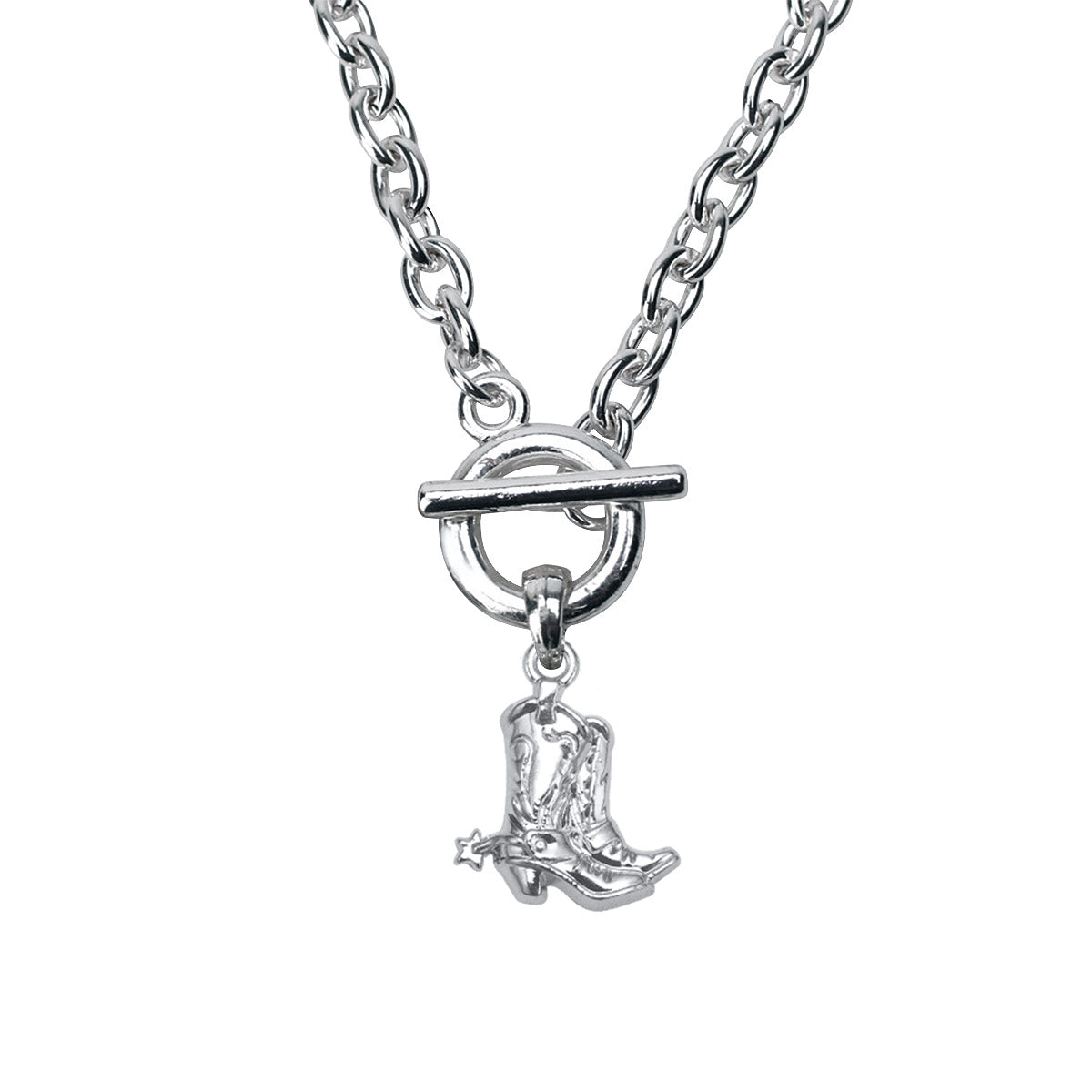 Silver Petite Cowgirl Boot Charm Toggle Necklace
