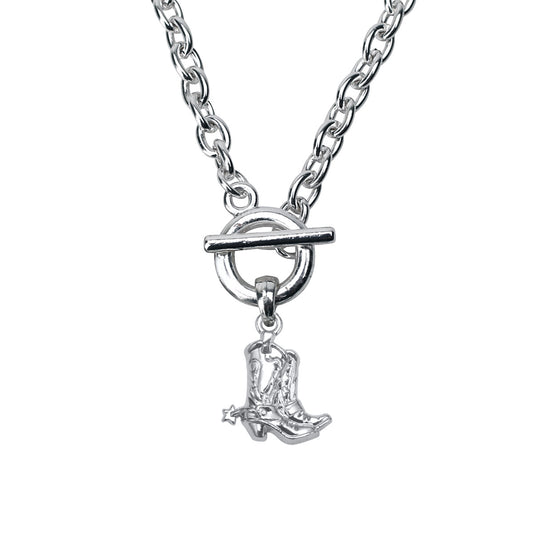 Silver Petite Cowgirl Boot Charm Toggle Necklace