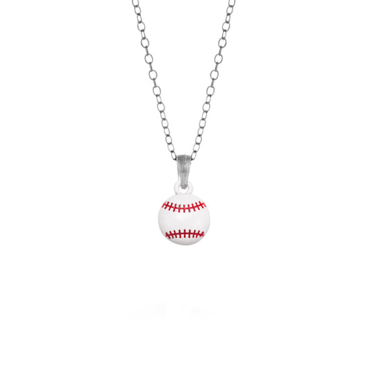 Silver Petite Baseball Charm Classic Necklace