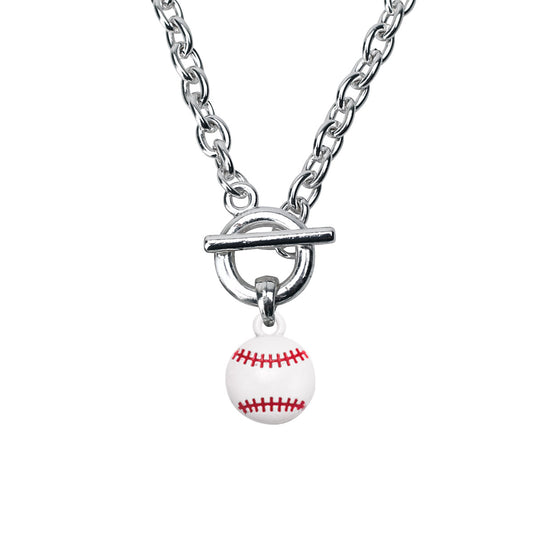 Silver Petite Baseball Charm Toggle Necklace