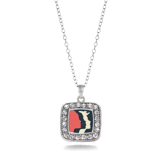 Silver Womens March Logo Square Charm Classic Necklace