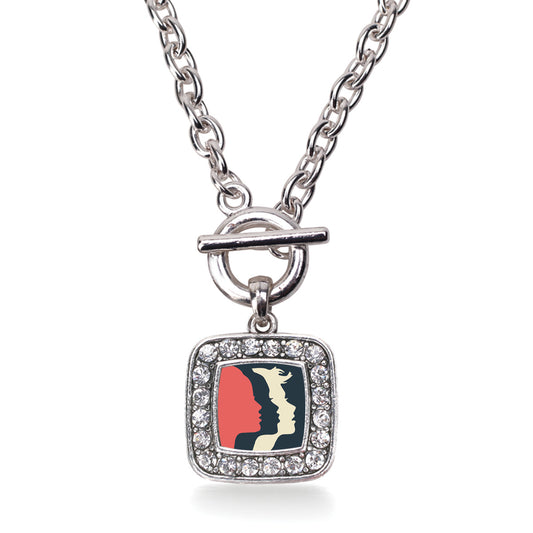 Silver Womens March Logo Square Charm Toggle Necklace