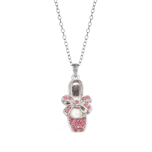 Silver Ballerina Slipper Charm Classic Necklace