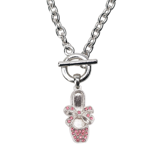 Silver Ballerina Slipper Charm Toggle Necklace