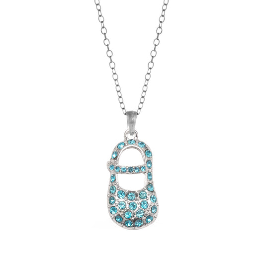 Silver Aqua Baby Shoe Charm Classic Necklace