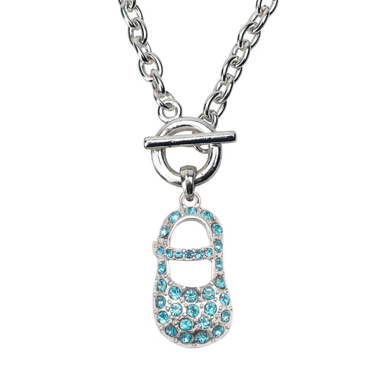 Silver Aqua Baby Shoe Charm Toggle Necklace