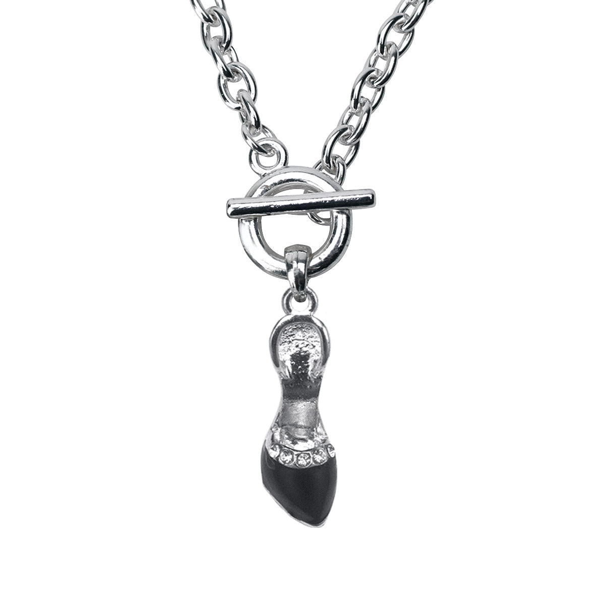 Silver Black Heel Shoe Charm Toggle Necklace