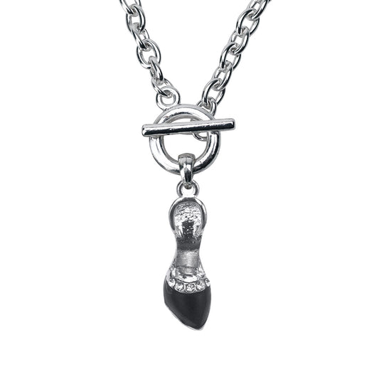 Silver Black Heel Shoe Charm Toggle Necklace