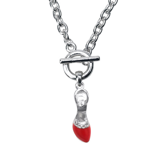 Silver Red Heel Shoe Charm Toggle Necklace