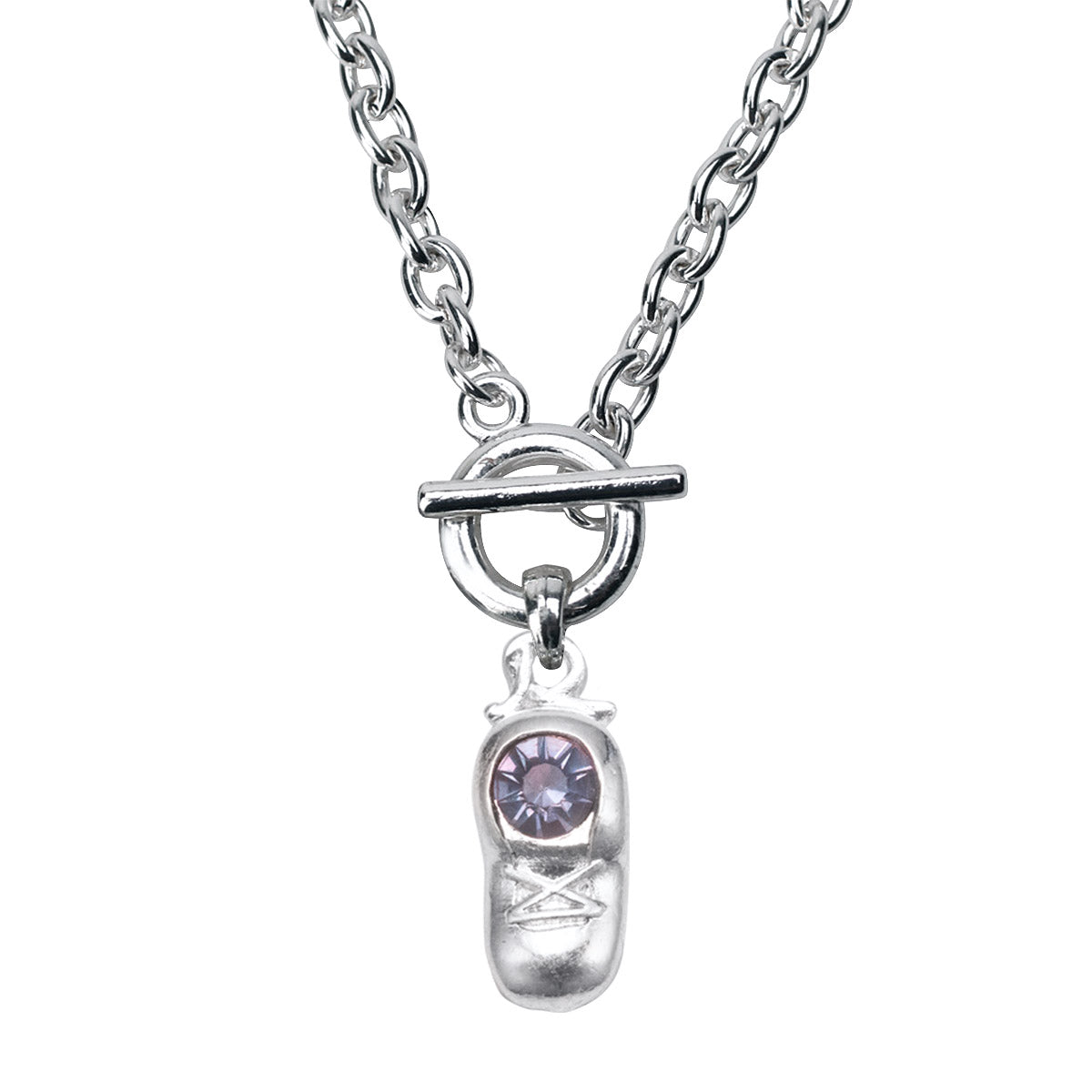 Silver Baby Shoe Charm Toggle Necklace