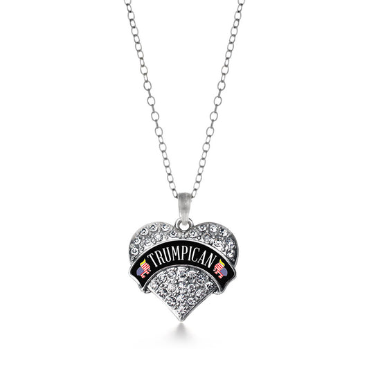 Silver Trumpican Pave Heart Charm Classic Necklace