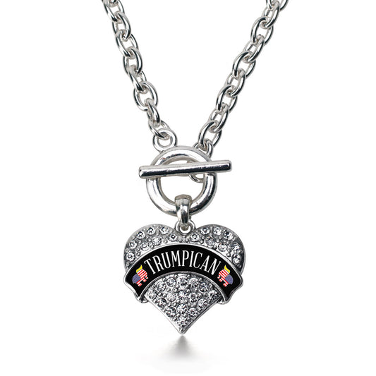 Silver Trumpican Pave Heart Charm Toggle Necklace