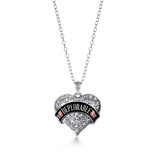 Silver Deplorable Pave Heart Charm Classic Necklace