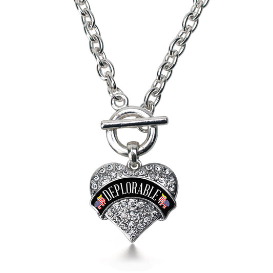 Silver Deplorable Pave Heart Charm Toggle Necklace
