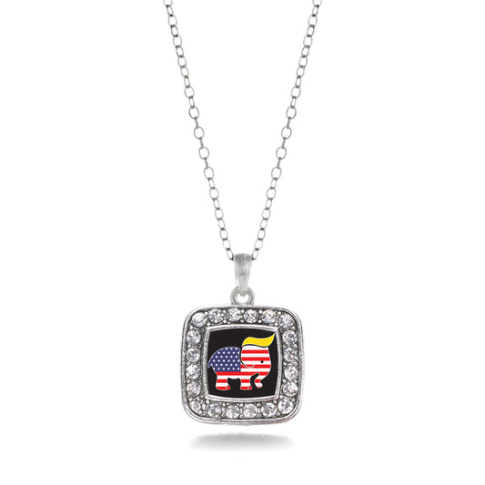 Silver Trumpican Party Logo Square Charm Classic Necklace