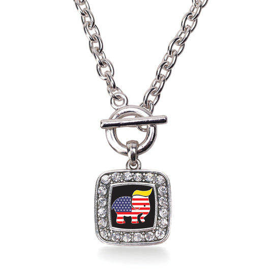Silver Trumpican Party Logo Square Charm Toggle Necklace