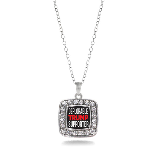 Silver Deplorable Trump Supporter Square Charm Classic Necklace