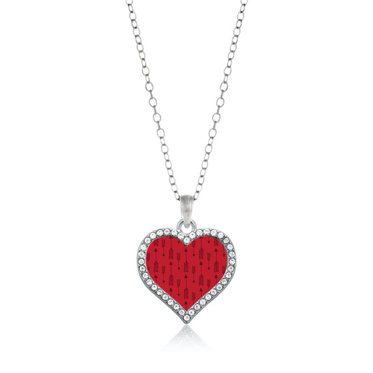 Silver Arrow Pattern - Red Open Heart Charm Classic Necklace
