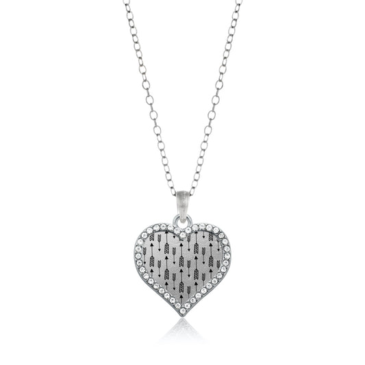 Silver Arrow Pattern Open Heart Charm Classic Necklace