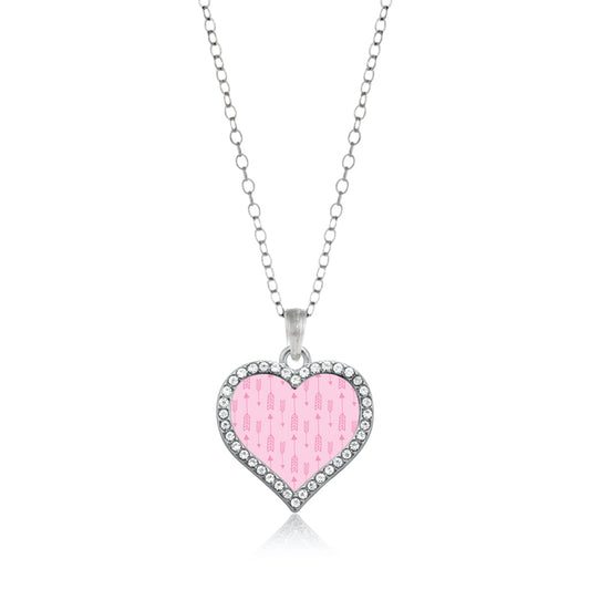 Silver Arrow Pattern Pink Open Heart Charm Classic Necklace