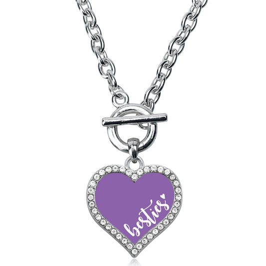 Silver Besties - Purple Open Heart Charm Toggle Necklace