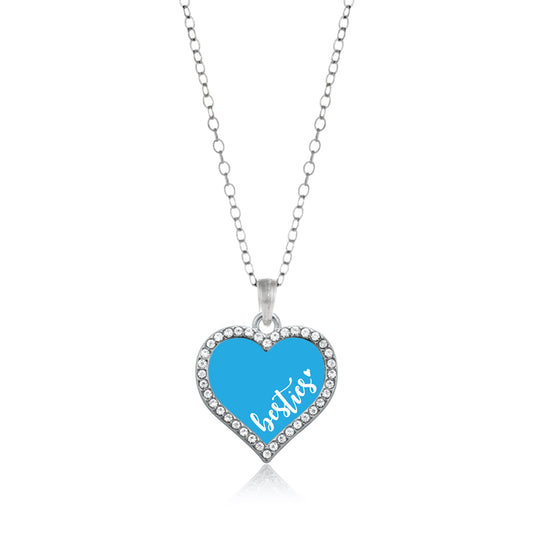 Silver Besties - Blue Open Heart Charm Classic Necklace