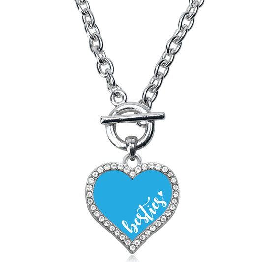Silver Besties - Blue Open Heart Charm Toggle Necklace