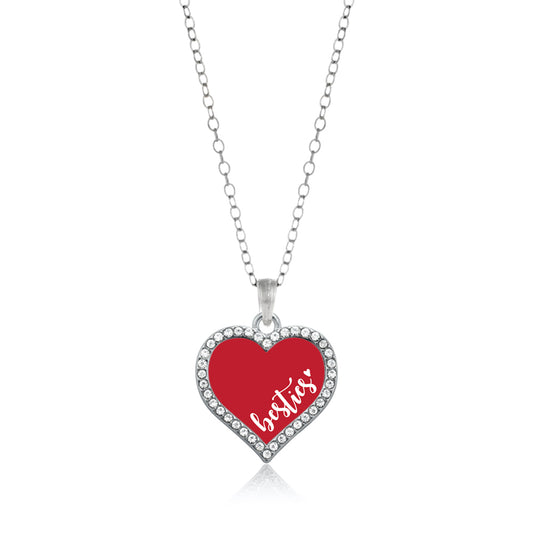 Silver Besties - Red Open Heart Charm Classic Necklace
