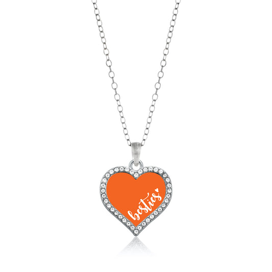 Silver Besties - Orange Open Heart Charm Classic Necklace