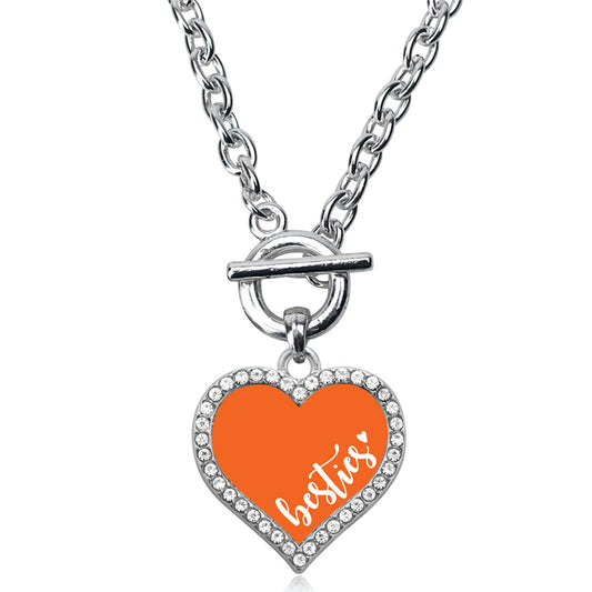 Silver Besties - Orange Open Heart Charm Toggle Necklace