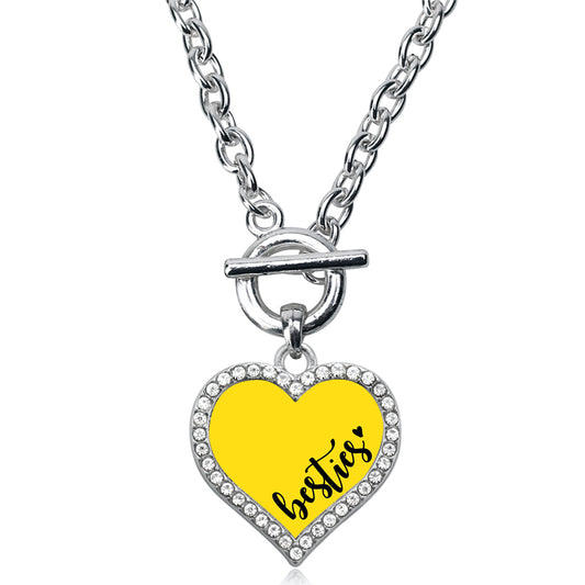 Silver Besties - Yellow Open Heart Charm Toggle Necklace
