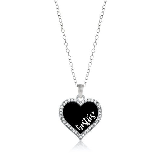 Silver Besties - Black Open Heart Charm Classic Necklace