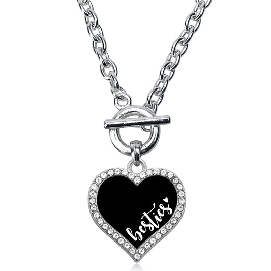 Silver Besties - Black Open Heart Charm Toggle Necklace