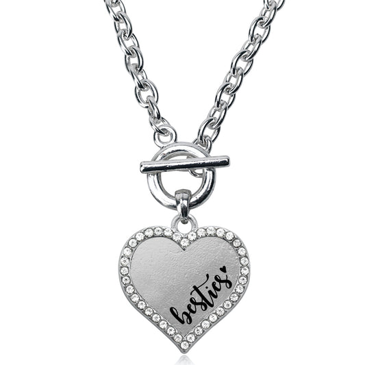 Silver Besties - Clear Open Heart Charm Toggle Necklace