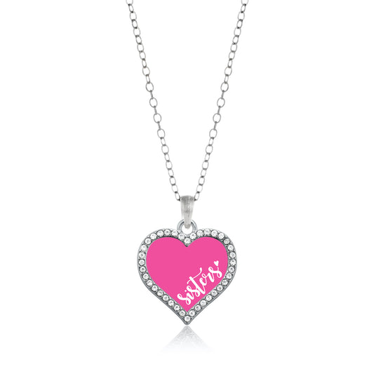 Silver Sisters - Pink Open Heart Charm Classic Necklace