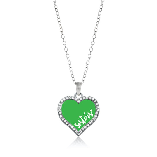 Silver Sisters - Green Open Heart Charm Classic Necklace