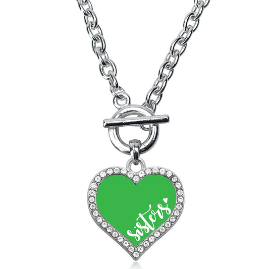 Silver Sisters - Green Open Heart Charm Toggle Necklace