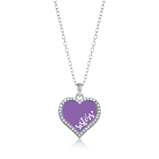 Silver Sisters - Purple Open Heart Charm Classic Necklace