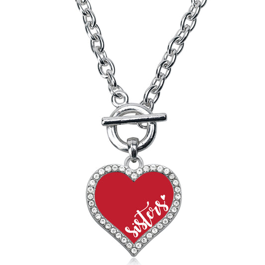 Silver Sisters - Red Open Heart Charm Toggle Necklace