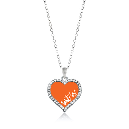 Silver Sisters - Orange Open Heart Charm Classic Necklace