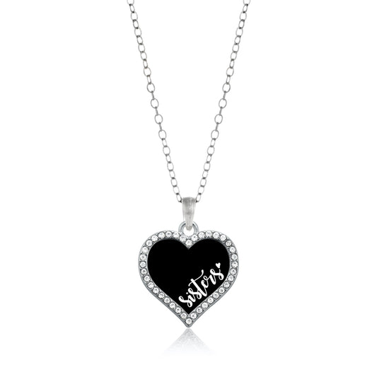 Silver Sisters - Black and White Open Heart Charm Classic Necklace
