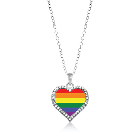 Silver LGBTQ Flag Open Heart Charm Classic Necklace