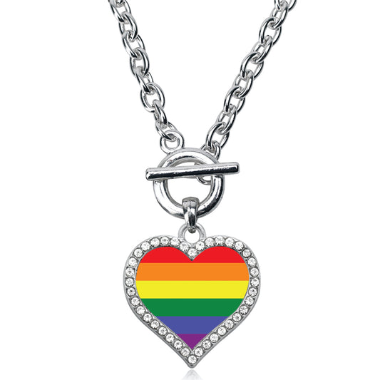 Silver LGBTQ Flag Open Heart Charm Toggle Necklace