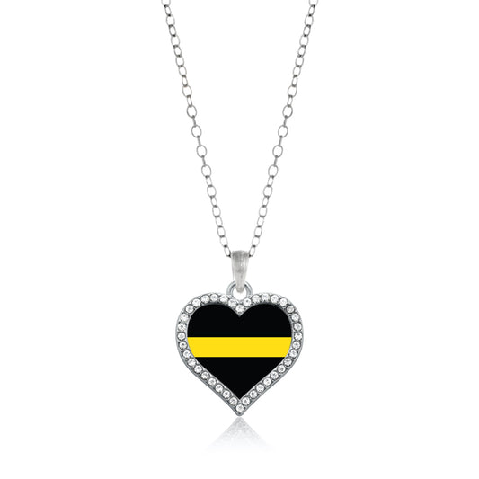 Silver Thin Yellow Line - Dispatcher Support Open Heart Charm Classic Necklace