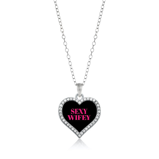 Silver SEXY WIFEY Open Heart Charm Classic Necklace