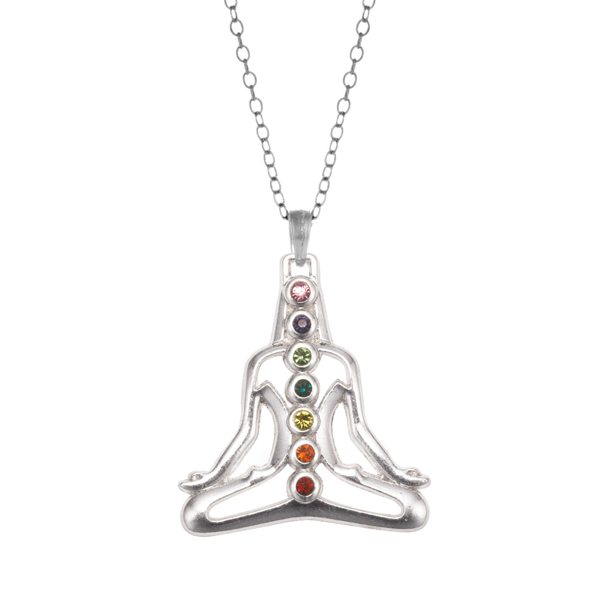 Silver Yoga Chakras Charm Classic Necklace